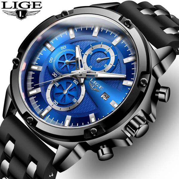 

wristwatches 2021 blue sport watches for men business silicone strap quartz clock male waterproof chronograph watch relogio masculino, Slivery;brown