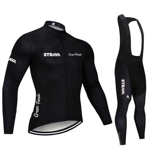 

spring and autumn new strap pants version strava team riding long sleeve suit, Black;white