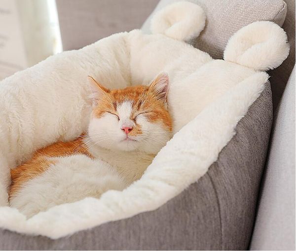 

cat beds & furniture pet bed ear high back classic waterproof bottom soft fleece warm removable suitable for small dogs