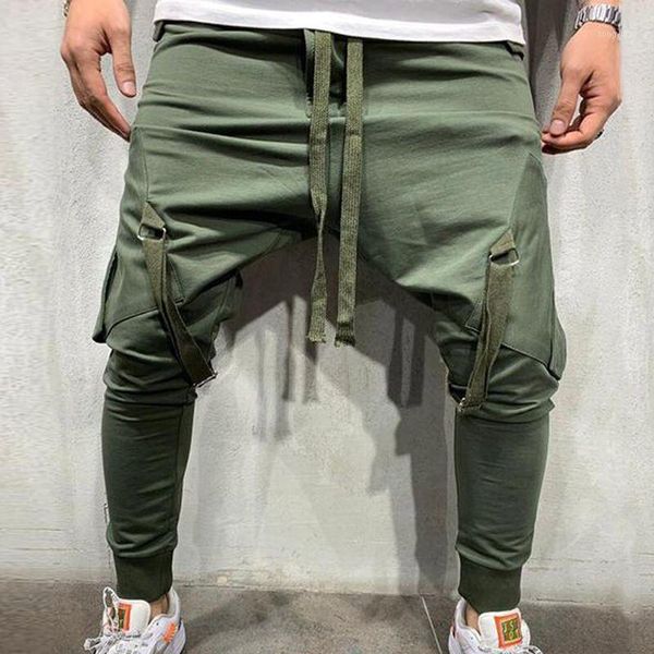 

spring and autumn men's casual pants solid color sports hip-hop fitness big pocket trousers, Black