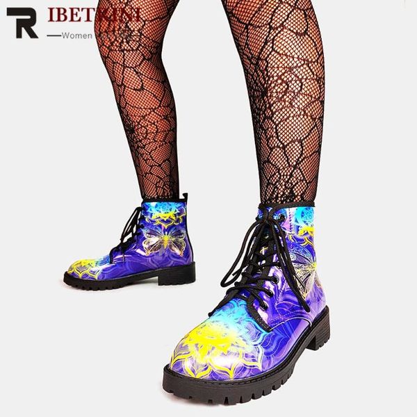 

boots ribetrini women shoes platform lace up mix color ankle chunky heel design stylish comfy great quality, Black