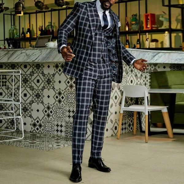 

men's suits & blazers black plaid check wedding for men 3 pieces groom wear mens blazer masculino custom made prom dress vestido traje, White;black