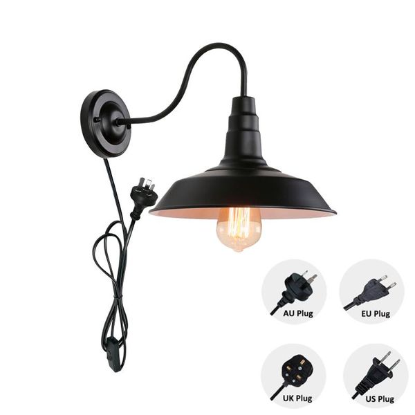

wall lamp nunu corded sconce 6ft plug in button cord or hardwired vintage black metal light fixture