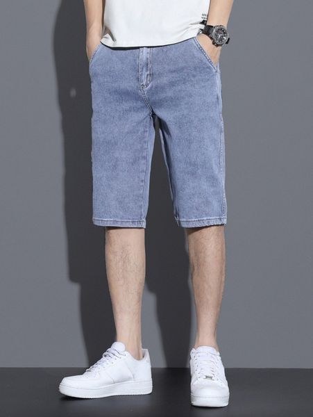 

men letter patched denim shorts 34s7#, Blue