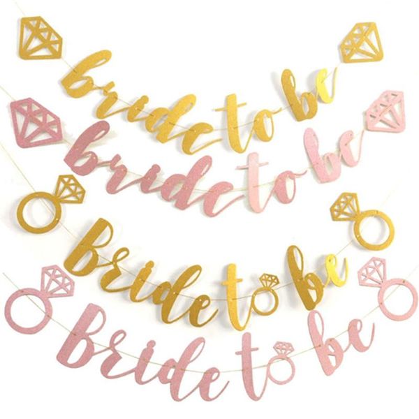 

party decoration 1pcs wedding 3m bride to be diamond ring banner pull flag hen single supplies bridal shower flower-c