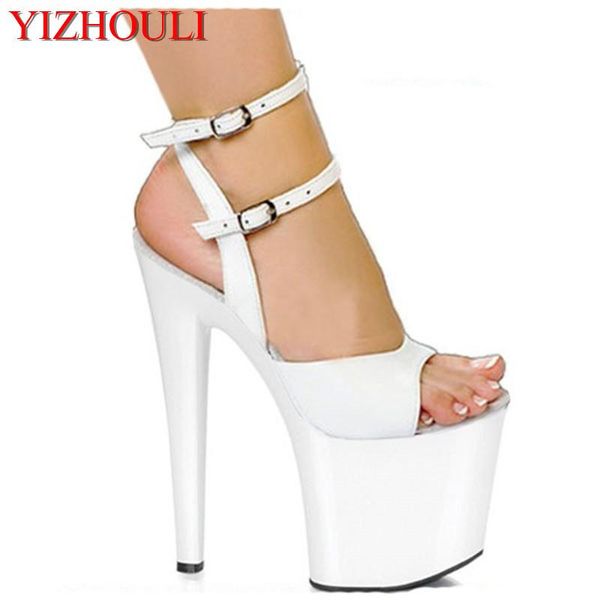 

high platform lined sandal 8 inch heel white bride wedding dress ultra thin heels 20cm sandals women's shoes, Black