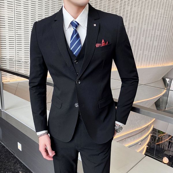 

men's slim suit 3-piece groom man tuxedo business formal wedding banquet customization, Black;gray