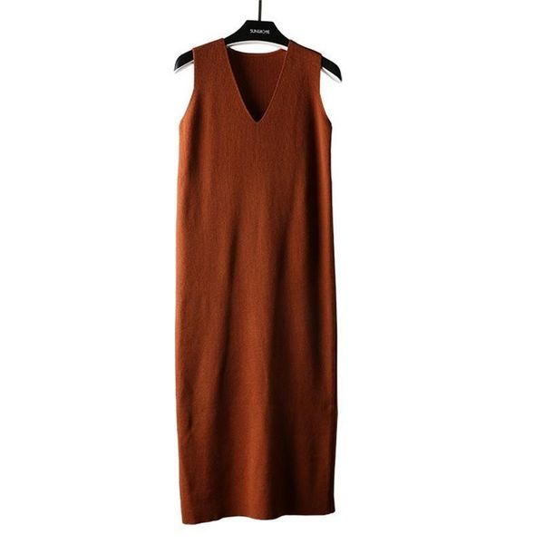 

women's sweaters sweater dress spring autumn v-collar loose knitted vestidos solid sleeveless pure long jumper, White;black