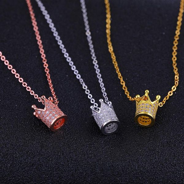

pendant necklaces 2021 design gold rose copper micro pave cz rhinestone crown necklace for women jewelry, Silver