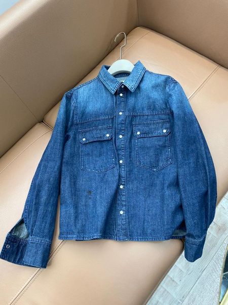 

ladies fashion long sleeve casual solid color embroidered denim shirt 1102 women's blouses & shirts, White