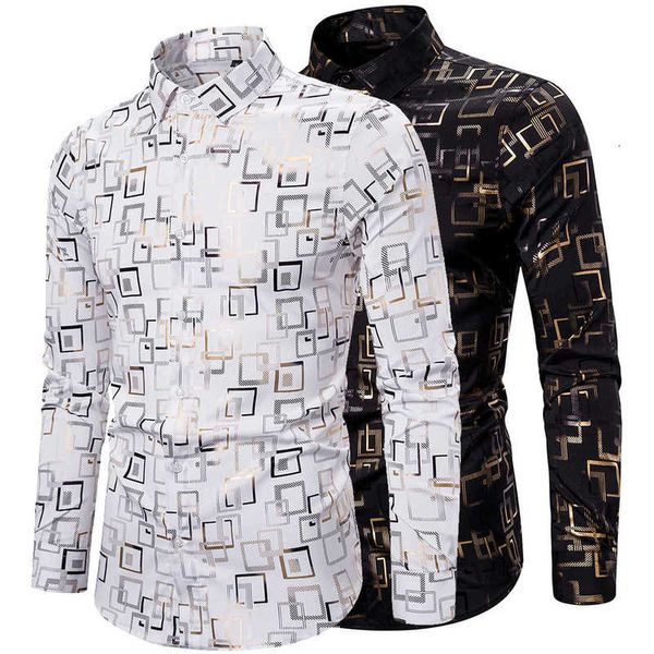 

2021 spring nightclub fashion gilded stretch men's long sleeve shirt, Black