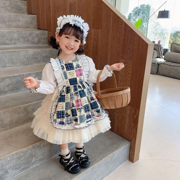 

girls' dresses wholesale girls spanish with headwear kids long sleeve print bear lotia ball gowns toddler spain boutique clothes, Red;yellow