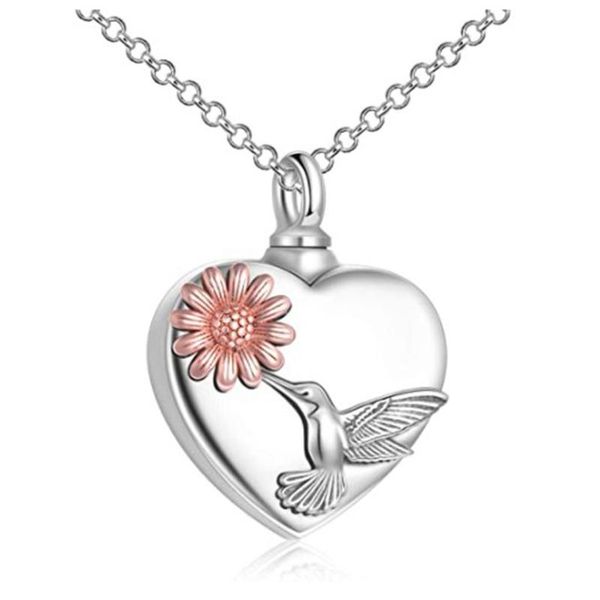 

pendant necklaces heart-shaped ashes necklace sunflower daisy hummingbird urn, Silver