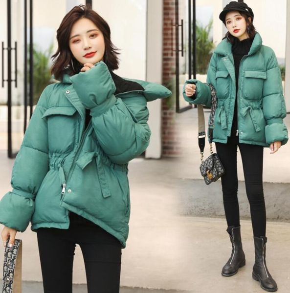 

winter women's bandages waist short cotton jacket 2021 thick collar warm female youth windproof jacker down & parkas, Black