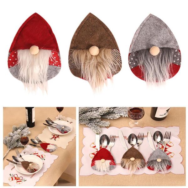 

flatware sets christmas dwarf tableware fork set kitchen holder bag party xmas ornament gnome storage tool cover