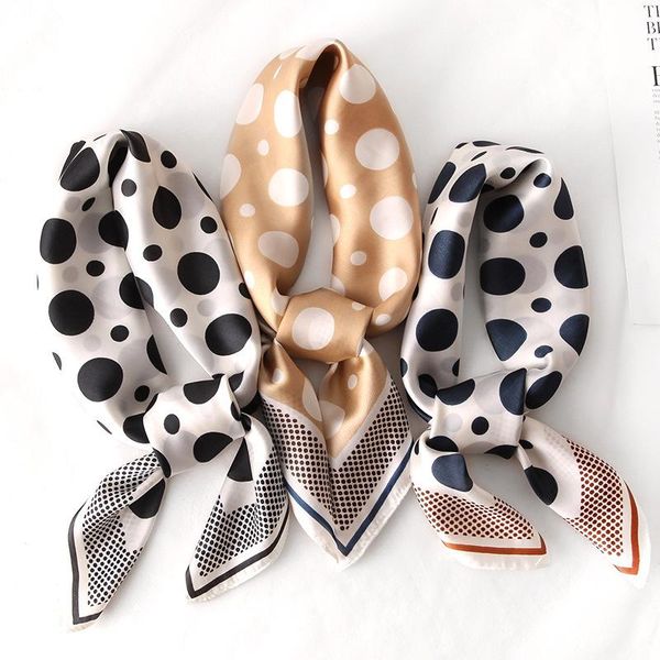 

scarves 2021 summer silk scarf sunscreen beach shawl women's dot print 70cm square fashion lady style muslim headscarf, Blue;gray