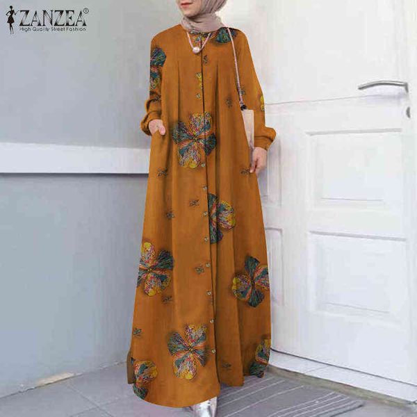

vintage muslim abaya hijab dress zanzea spring long sleeve floral printed maix long sundress dubai islamic clothing robe femme y1204, Black;gray
