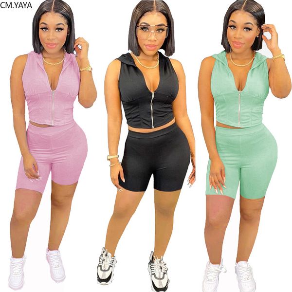

2021 new summer women two pieces set trasuits fitness hooded +shorts suits night joggers sleeveless outfits gl8032by, White