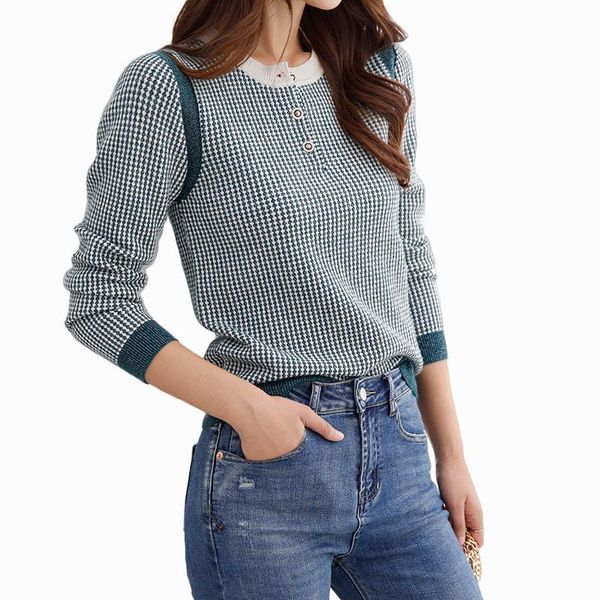 

women's sweaters sparkle pattern sweater women henley collar geometry vintage knitted autumn s-xl, White;black