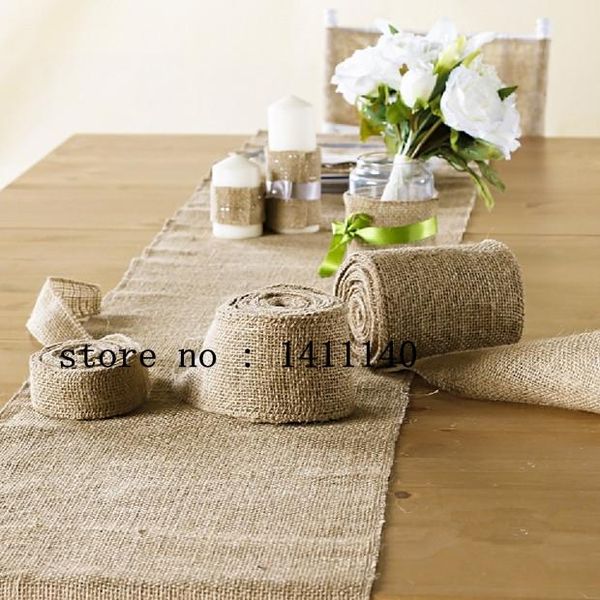 Decorazione per feste 35cm X 10M Runner da tavola in tela di iuta naturale Runner Vintage Rustic Wedding Chair Decor Ribbon per banchetti domestici