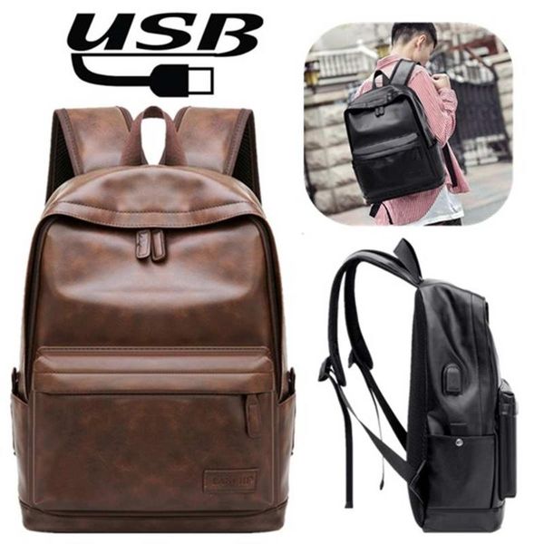 

backpack men usb waterproof back pack fashion pu leather travel bag casual black school bookbag feminine mochila