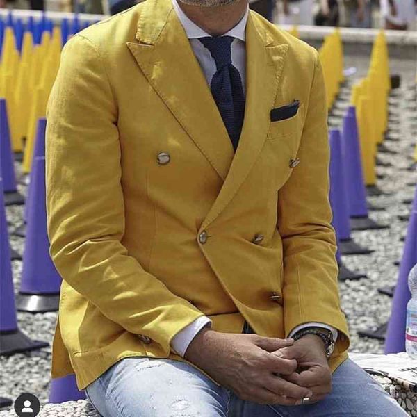

men's suits & blazers homme traje yellow double breasted slim fit smoking from bride to the wedding prom men blazer masculine to one ja, White;black