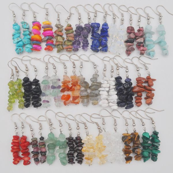 

natural lucky handmade mixed color stone beads gem earrings for womne gift jewelry 10pairs, Golden;silver