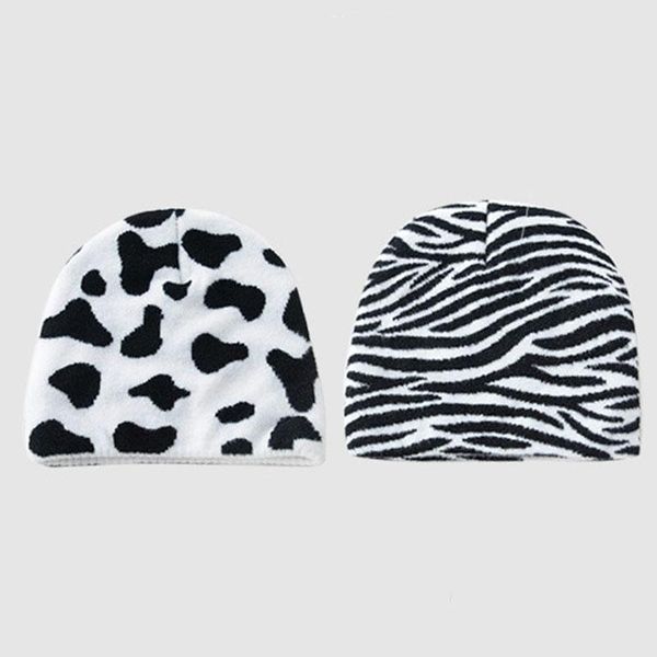 

beanies black white zebra pattern baotou woolen knitted cap men women autumn winter go shopping leisure all-match warm cold hat tide b14