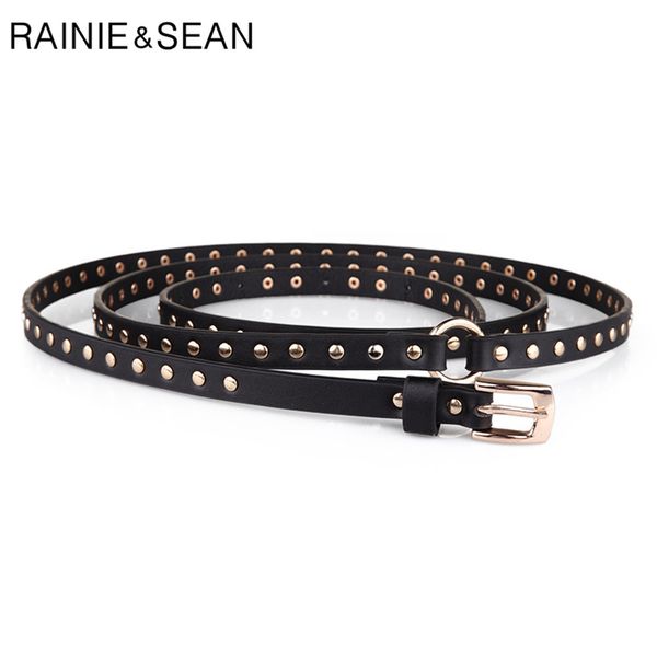 

rainie sean punk rock belts for women black rivet women belt streetwear thin extra long 190cm ladies pin buckle leather belt 210323488807, Black;brown