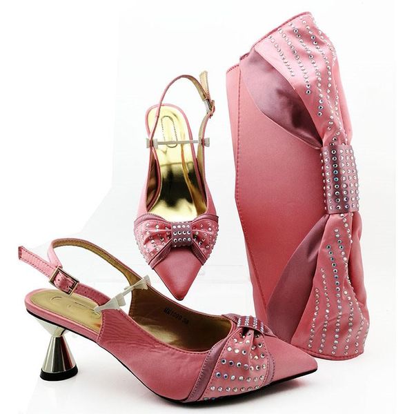 

dress shoes fashion pink women pumps and bag with nice rhinestone decorate african match handbag set mm1099,heel 7cm, Black