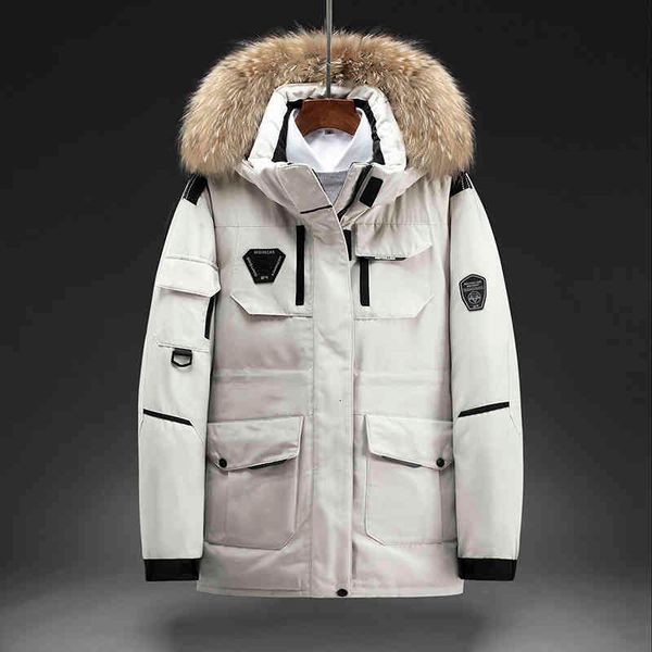

winter new trend cool men's khaki male tooling jacket mens coat fashion 2021 mid-length down fleece hooded, Black