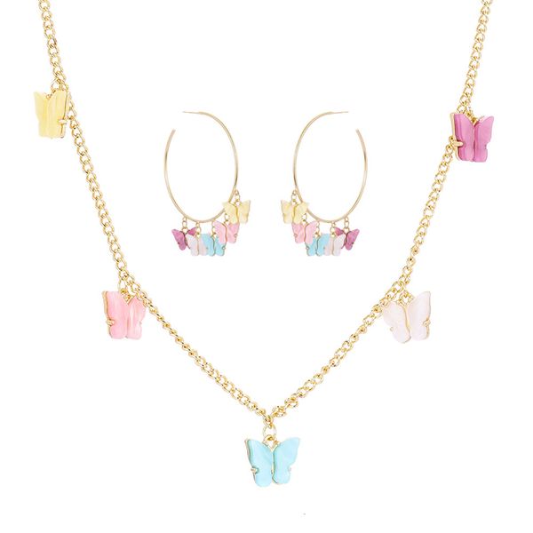 

butterfly necklace acetate plate butterfly earrings set trend jewelry, Silver