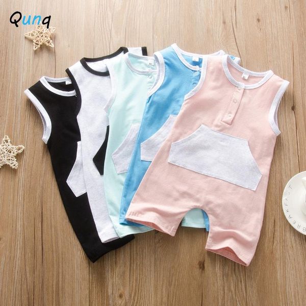

jumpsuits qunq baby romper 2021 summer cotton casual infant boys sleeveless pocket borns girls clothing costume, Blue