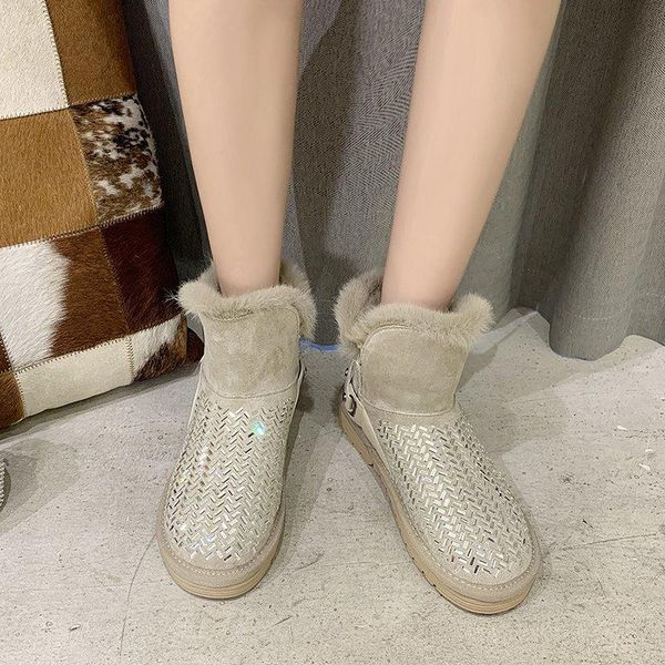 

boots fashion crystal women snow keep warm thick plush winter shoes non slip platform waterproof ins 2021 botas femininas, Black