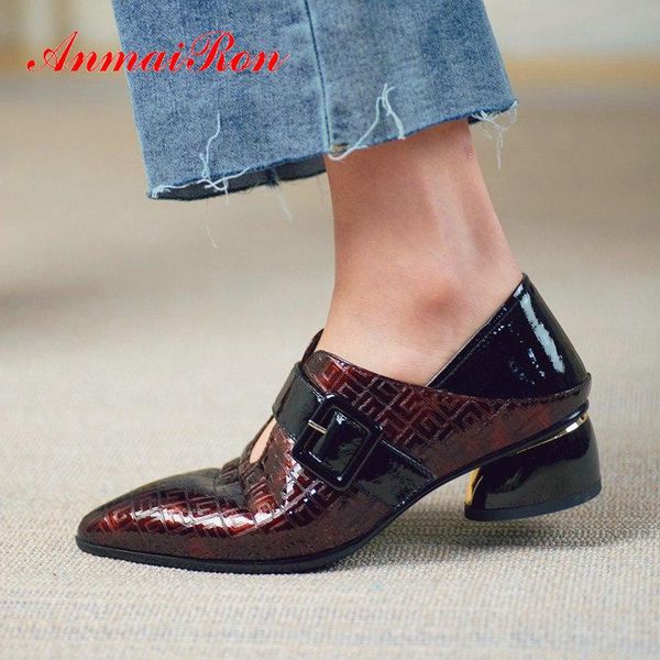 

dress shoes anmairon 2021 basic women pumps slip-on patent leather square heel luxury designers neutral high heels, Black