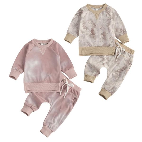 

clothing sets 2021 0-24m born baby tie dye lnk tracksuit infant long sleeve pullover+tie up pants with pockets boys girls fall set, White
