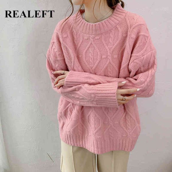 

autumn winter solid women's sweater twisted o-neck long sleeve loose knitted chic pullover knitwear ladies 210428, White;black