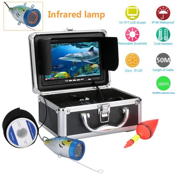

fish finder 7 inch hd color 1000tvl underwater fishing video camera kit 12pcs ir/white lights 15m 20m 30m 50m