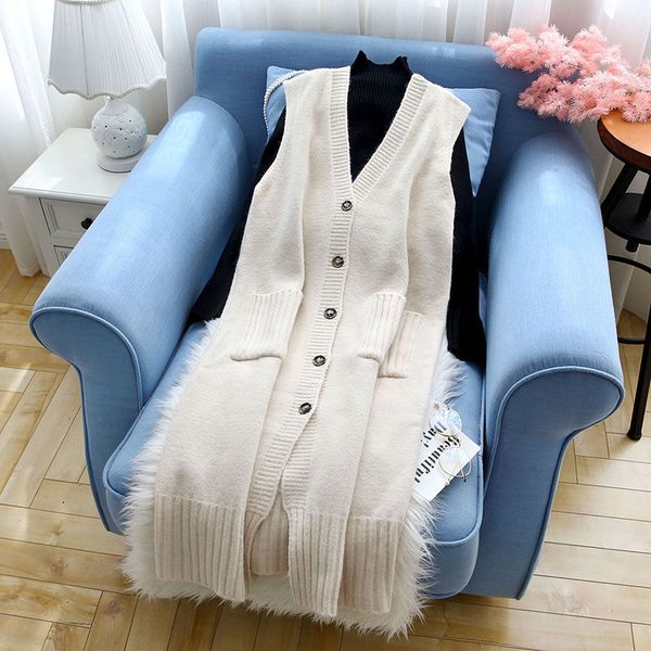 

skirt mid-length female suit mode 2021 spring sweater cardigan vest jacket dressed in two wild casual ensemble knitted clothes y1223 qc6q, Black