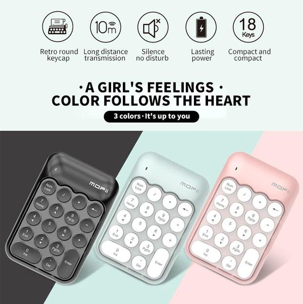

small-size 2.4ghz wireless numeric keypad numpad 18 keys digital pink keyboard for accounting teller lapnotebook tablets keyboards