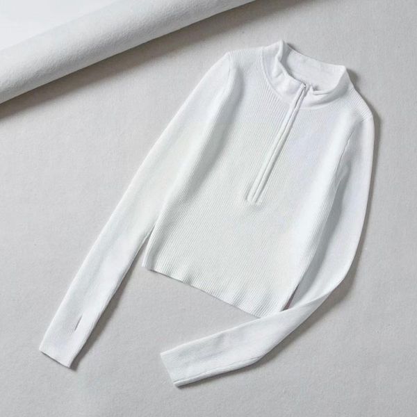 

women's sweaters elegant high neck zipper knitted sweater women basic winter spring 2021 clothes cropped fashion r1i5, White;black