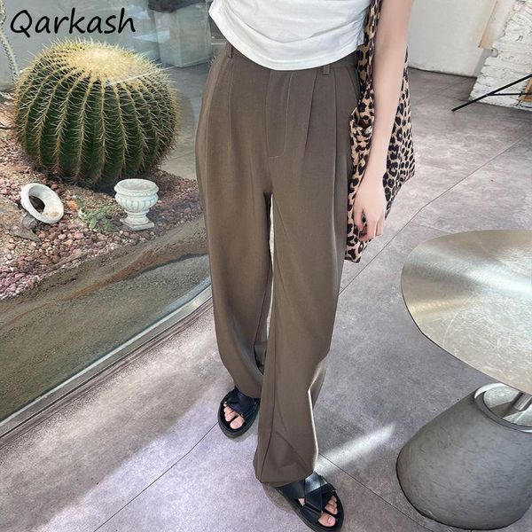 

women's pants & capris casual women zipper high waist pleated baggy oversize straight trousers retro all-match solid lady japanese styl, Black;white