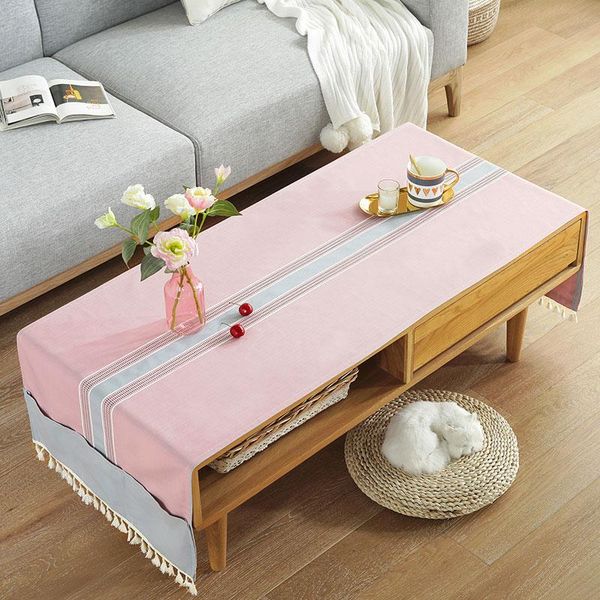 

fashion home nordic style cotton and linen rectangle waterproof yellow/pink tablecloth table flag tea cover cloth