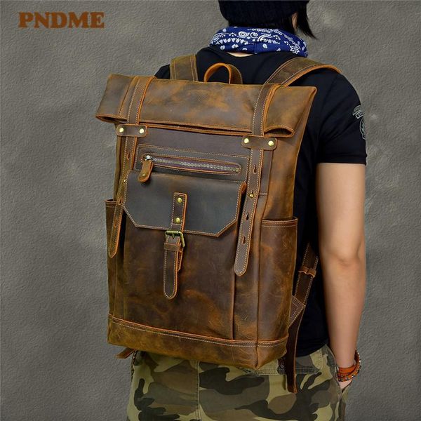 

backpack retro design natural men's fashion genuine leather outdoor travel anti-theft large capacity bagpack