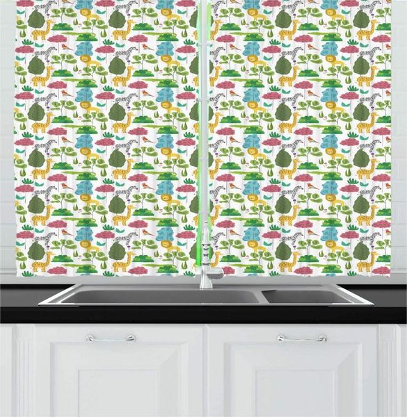 

curtain & drapes multicolor zoo kitchen curtains children safari giraffe leon crocodile zebra friendship jungle forest childish cartoon wind