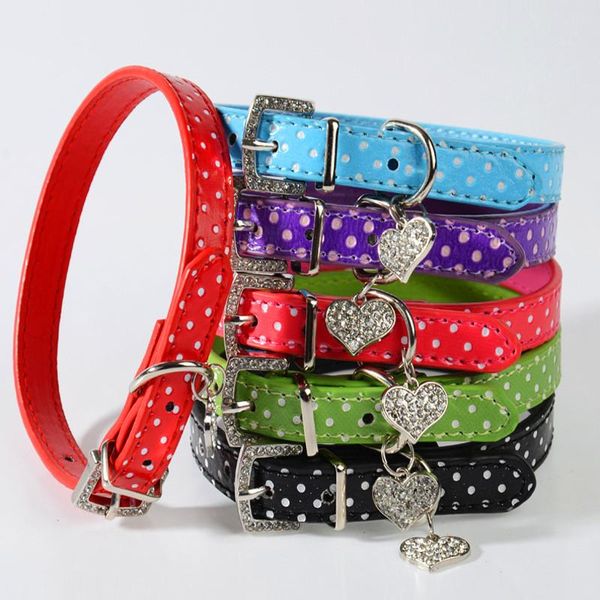 

fashion lovely dog collar spot hanging heart supplies for puppy and cat pu leather pet roducts accessorie 5 color collars & leashes
