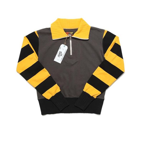 

men's hoodies & sweatshirts bob dong moto biker style heavyweight fabric 1/2 zipper striped sweatshirt, Black