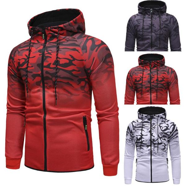 

men's tracksuits mens autumn camouflage two piece set long sleeve splicing zipper hooded sweatshirt pants track suit jogging men, Gray