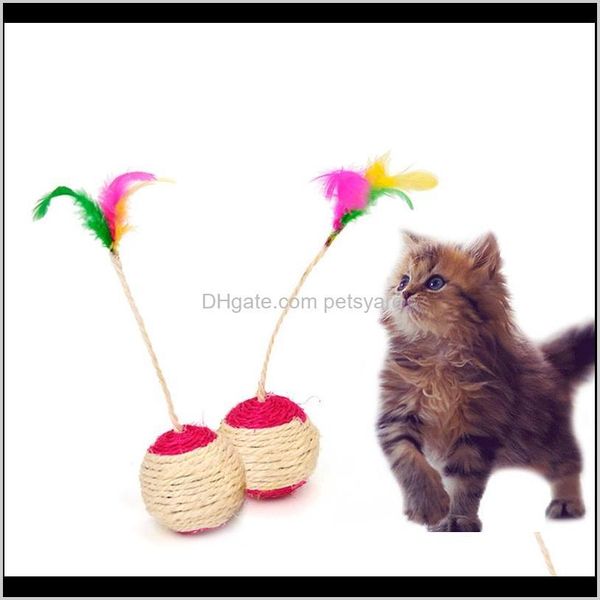 Home Gardenpet Cat Toy Toy Sisal Rolling царапаясь жевание Teaser Rattling Weave Ball Котенок Играть Интерактивные игрушки из перьев ПЭТ поставляет Drow Deli