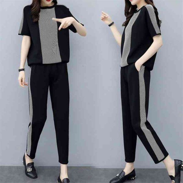 

two piece set women tracksuit sweatsuit o-neck short sleeve t-shirt and pants sporting suit female casual summer outfits, Gray